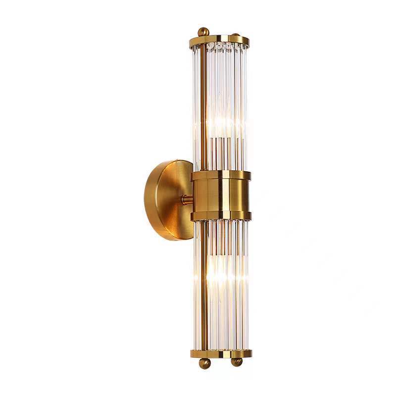Moderne luxuriöse Wandleuchte mit transparentem zylindrischem Glasschirm aus Edelstahl, 1/2-flammig, für den Flur 