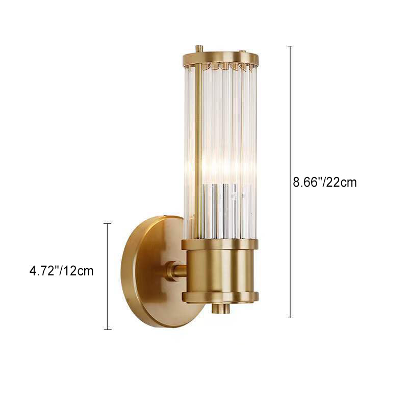 Moderne luxuriöse Wandleuchte mit transparentem zylindrischem Glasschirm aus Edelstahl, 1/2-flammig, für den Flur 
