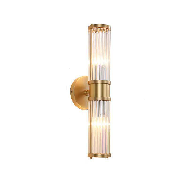 Moderne luxuriöse Wandleuchte mit transparentem zylindrischem Glasschirm aus Edelstahl, 1/2-flammig, für den Flur 
