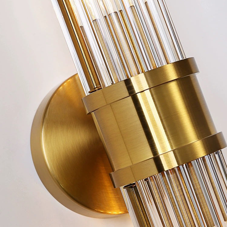 Moderne luxuriöse Wandleuchte mit transparentem zylindrischem Glasschirm aus Edelstahl, 1/2-flammig, für den Flur 