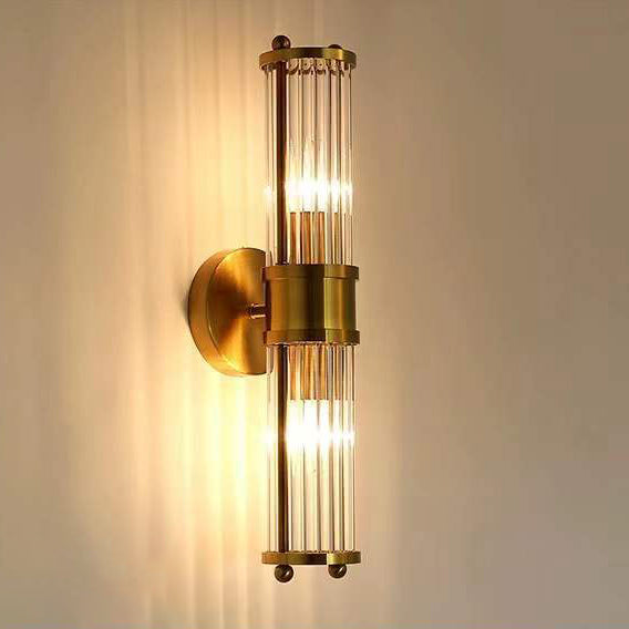 Moderne luxuriöse Wandleuchte mit transparentem zylindrischem Glasschirm aus Edelstahl, 1/2-flammig, für den Flur 