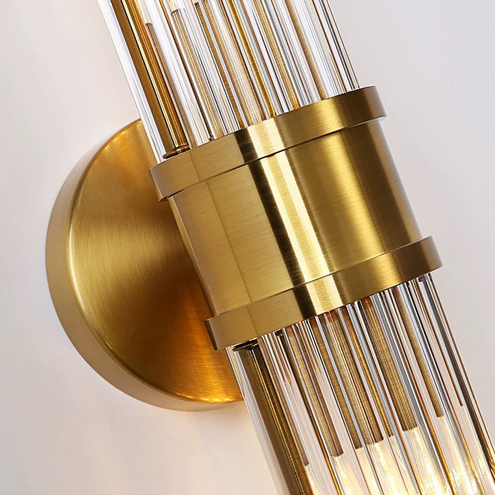Moderne luxuriöse Wandleuchte mit transparentem zylindrischem Glasschirm aus Edelstahl, 1/2-flammig, für den Flur 
