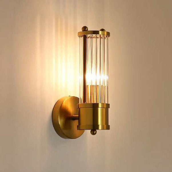 Moderne luxuriöse Wandleuchte mit transparentem zylindrischem Glasschirm aus Edelstahl, 1/2-flammig, für den Flur 