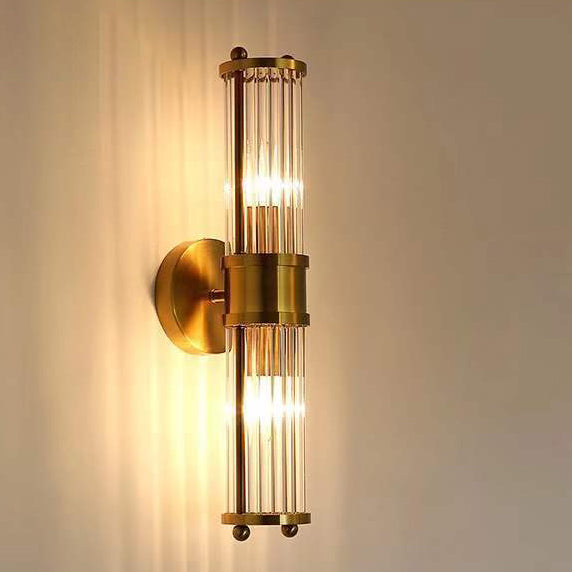 Moderne luxuriöse Wandleuchte mit transparentem zylindrischem Glasschirm aus Edelstahl, 1/2-flammig, für den Flur 