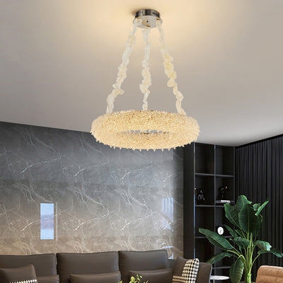 Moderner Luxuskreis Edelstahl Kristall LED Kronleuchter für Wohnzimmer 