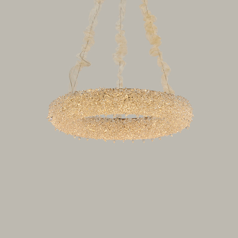 Moderner Luxuskreis Edelstahl Kristall LED Kronleuchter für Wohnzimmer 