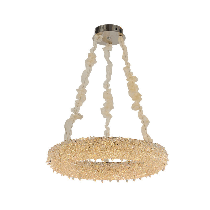 Lustre LED en cristal en acier inoxydable moderne de luxe pour salon 