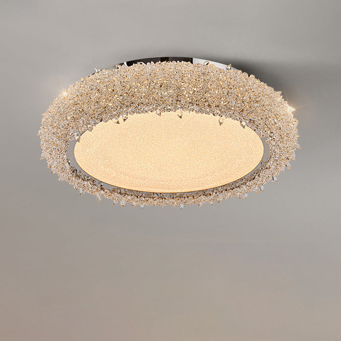 Lustre LED encastré rond en acier inoxydable moderne de luxe avec cristal en acrylique pour salon 