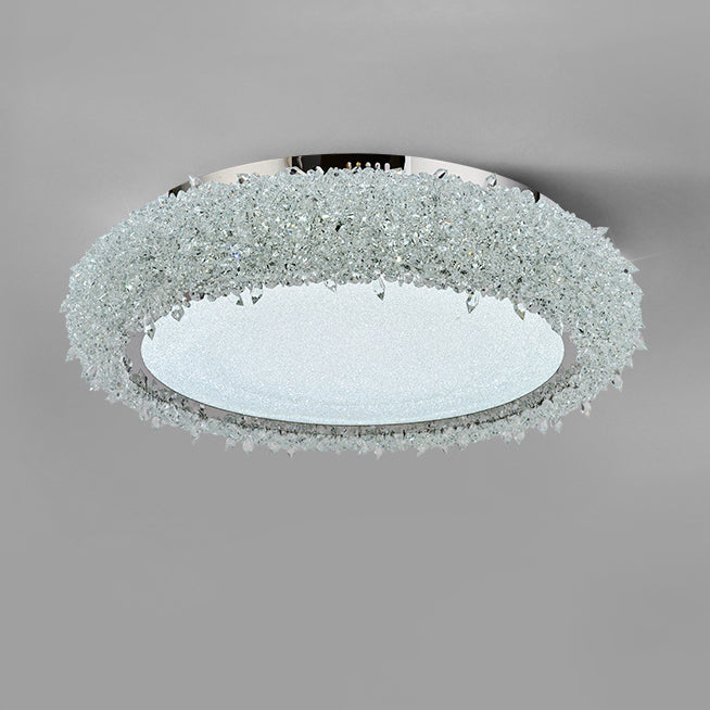 Lustre LED encastré rond en acier inoxydable moderne de luxe avec cristal en acrylique pour salon 