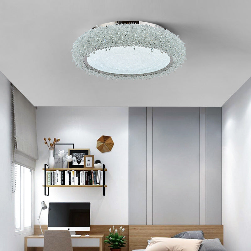 Lustre LED encastré rond en acier inoxydable moderne de luxe avec cristal en acrylique pour salon 