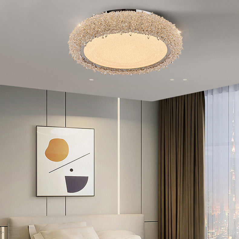 Lustre LED encastré rond en acier inoxydable moderne de luxe avec cristal en acrylique pour salon 