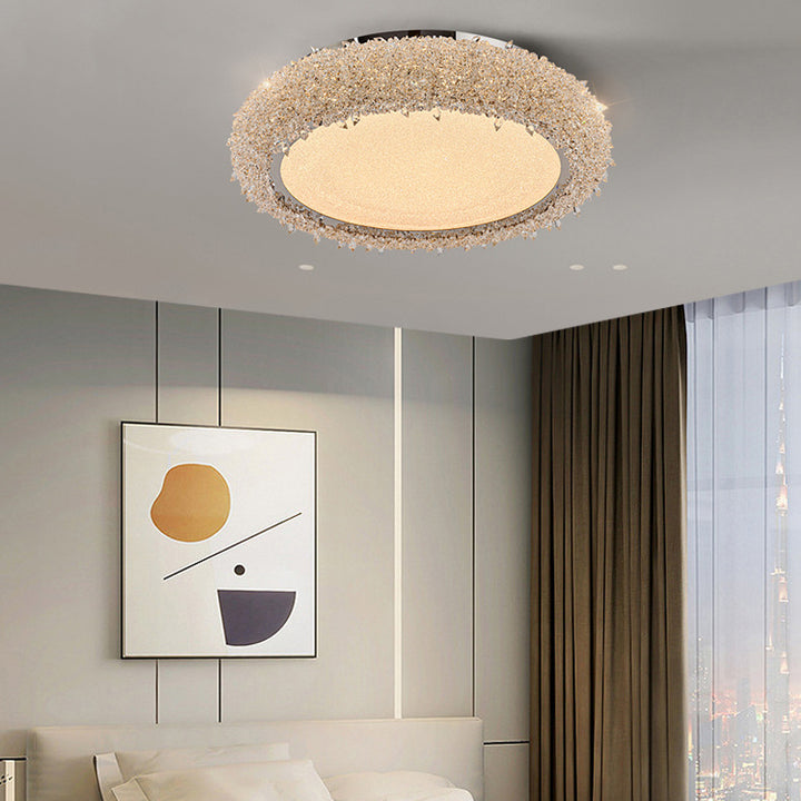 Lustre LED encastré rond en acier inoxydable moderne de luxe avec cristal en acrylique pour salon 