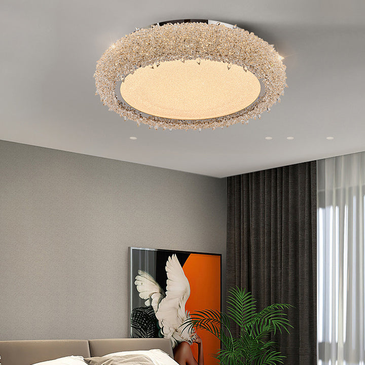 Lustre LED encastré rond en acier inoxydable moderne de luxe avec cristal en acrylique pour salon 