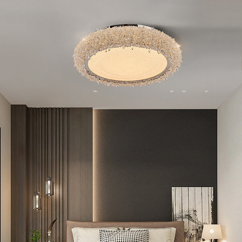 Lustre LED encastré rond en acier inoxydable moderne de luxe avec cristal en acrylique pour salon 