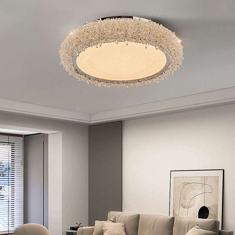 Lustre LED encastré rond en acier inoxydable moderne de luxe avec cristal en acrylique pour salon 