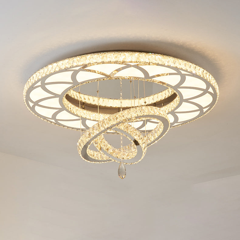 Moderne Luxus Blume Muster Runde Edelstahl Kristall LED Unterputz Deckenleuchte Für Wohnzimmer 