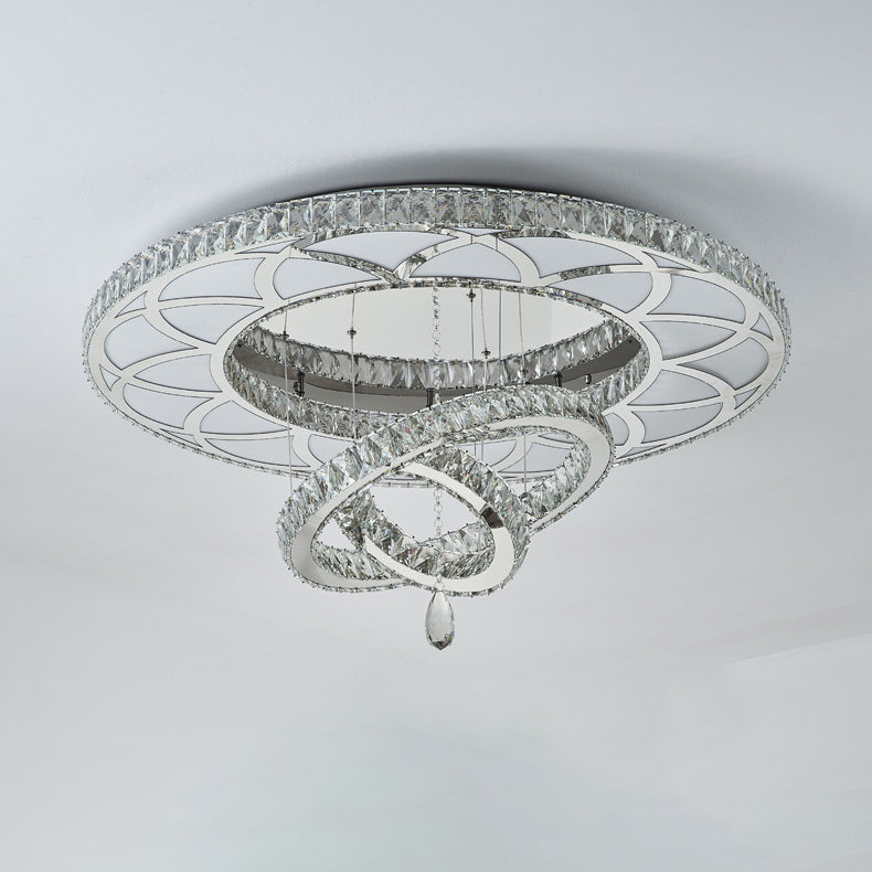 Moderne Luxus Blume Muster Runde Edelstahl Kristall LED Unterputz Deckenleuchte Für Wohnzimmer 