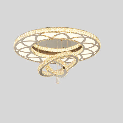 Moderne Luxus Blume Muster Runde Edelstahl Kristall LED Unterputz Deckenleuchte Für Wohnzimmer 