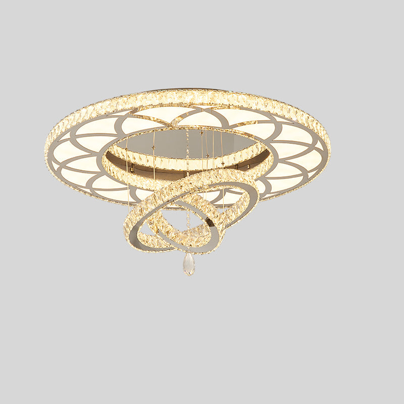 Moderne Luxus Blume Muster Runde Edelstahl Kristall LED Unterputz Deckenleuchte Für Wohnzimmer 