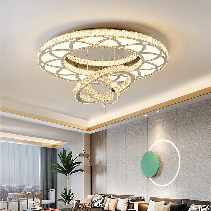 Moderne Luxus Blume Muster Runde Edelstahl Kristall LED Unterputz Deckenleuchte Für Wohnzimmer 