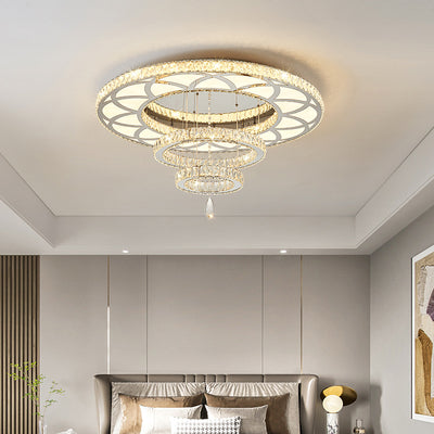 Moderne Luxus Blume Muster Runde Edelstahl Kristall LED Unterputz Deckenleuchte Für Wohnzimmer 