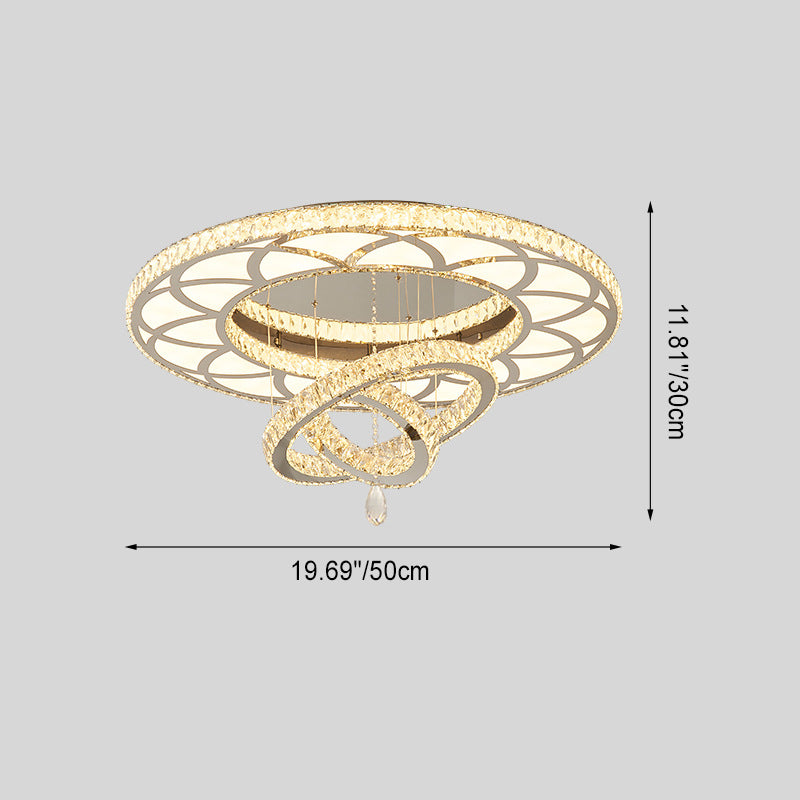 Moderne Luxus Blume Muster Runde Edelstahl Kristall LED Unterputz Deckenleuchte Für Wohnzimmer 