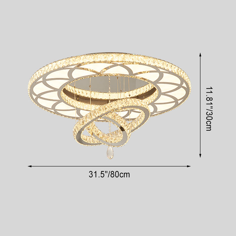 Moderne Luxus Blume Muster Runde Edelstahl Kristall LED Unterputz Deckenleuchte Für Wohnzimmer 