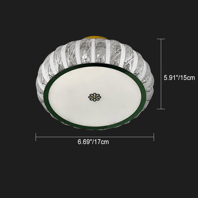 Modern Minimalist Drum Stainless Steel Crystal Acrylic LED Semi-Flush Mount Ceiling Light For Bedroom