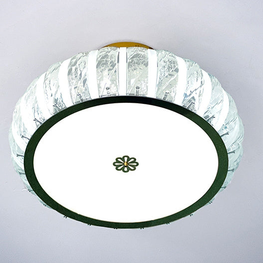 Modern Minimalist Drum Stainless Steel Crystal Acrylic LED Semi-Flush Mount Ceiling Light For Bedroom