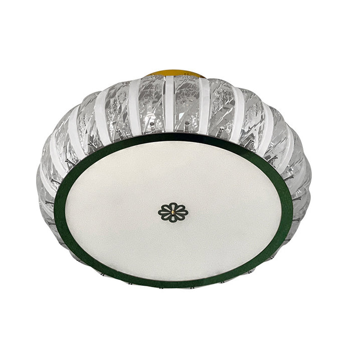 Modern Minimalist Drum Stainless Steel Crystal Acrylic LED Semi-Flush Mount Ceiling Light For Bedroom