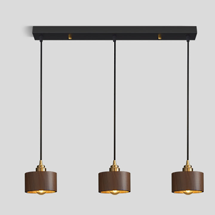 Lámpara colgante de 3 luces de nogal negro hemisferio chino tradicional de cobre y hierro para comedor 