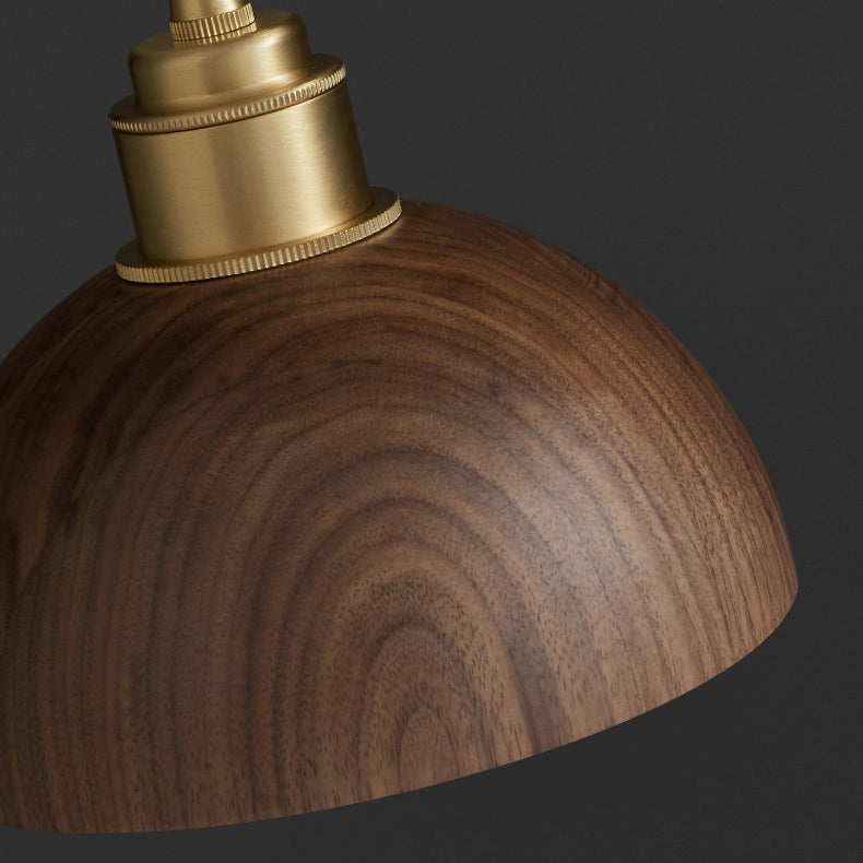Lámpara colgante de 3 luces de nogal negro hemisferio chino tradicional de cobre y hierro para comedor 