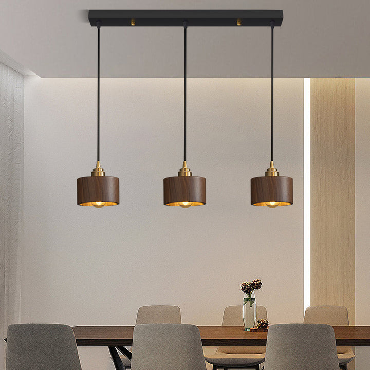 Lámpara colgante de 3 luces de nogal negro hemisferio chino tradicional de cobre y hierro para comedor 