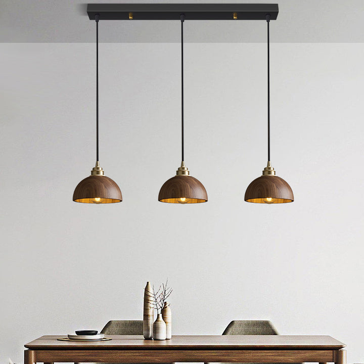 Lámpara colgante de 3 luces de nogal negro hemisferio chino tradicional de cobre y hierro para comedor 