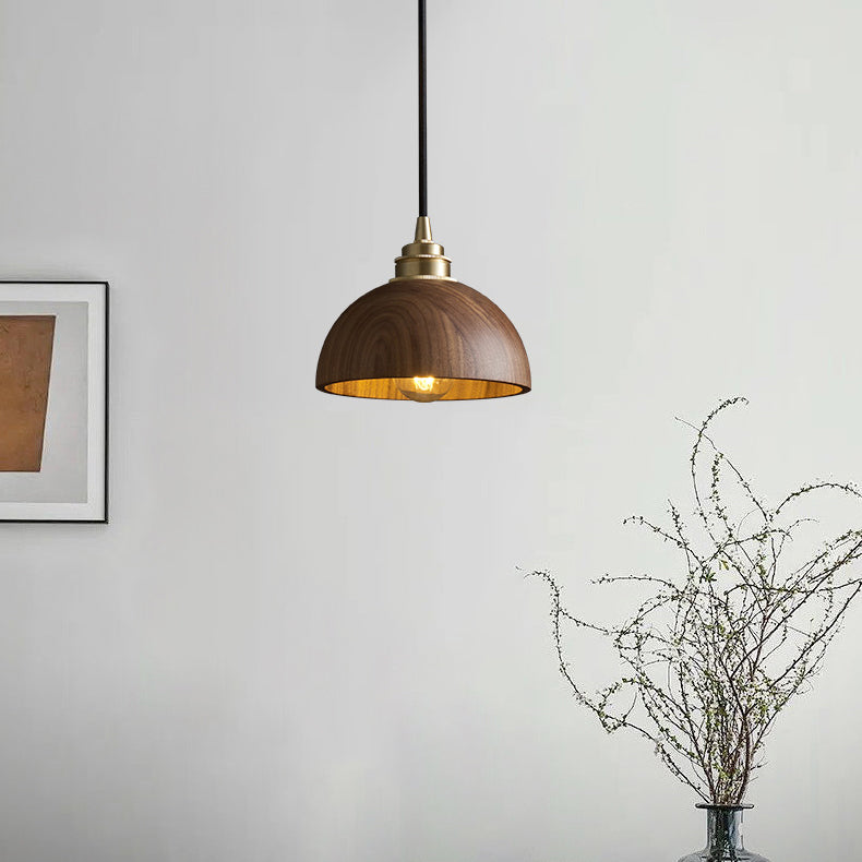 Lámpara colgante de 3 luces de nogal negro hemisferio chino tradicional de cobre y hierro para comedor 