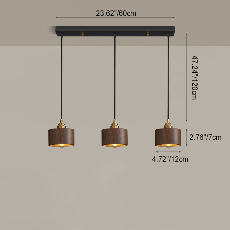 Lámpara colgante de 3 luces de nogal negro hemisferio chino tradicional de cobre y hierro para comedor 