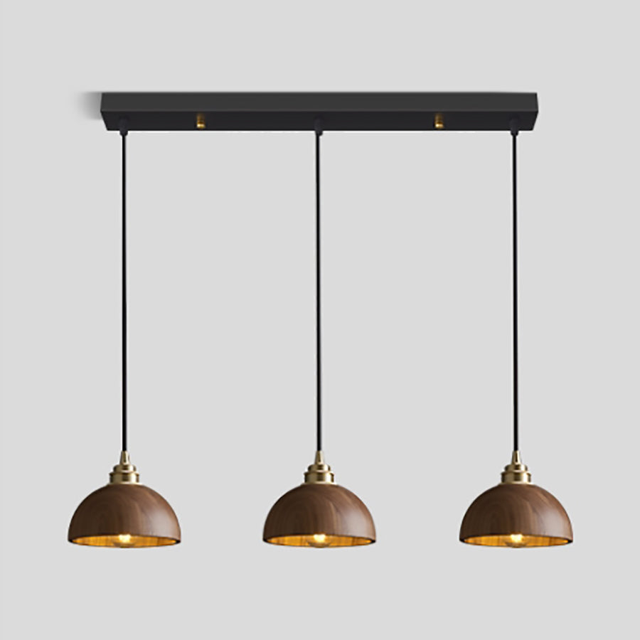 Lámpara colgante de 3 luces de nogal negro hemisferio chino tradicional de cobre y hierro para comedor 