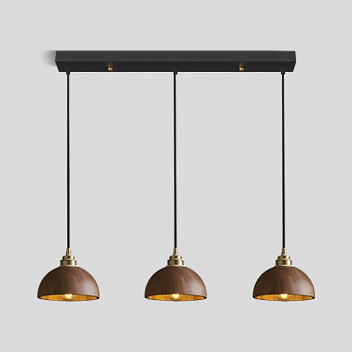 Lámpara colgante de 3 luces de nogal negro hemisferio chino tradicional de cobre y hierro para comedor 