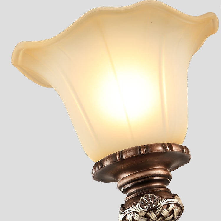 Lámpara de araña tradicional vintage de flor redonda de resina hierro vidrio 3/6/8 luces para sala de estar 