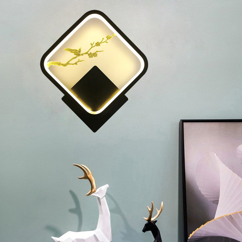 Lámpara de pared de hierro acrílico LED cuadrada escandinava contemporánea para sala de estar 