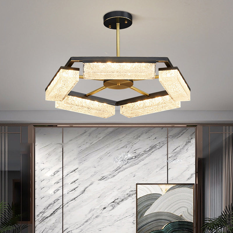 Suspension LED en résine verte cuivre polygone de luxe moderne pour salon 