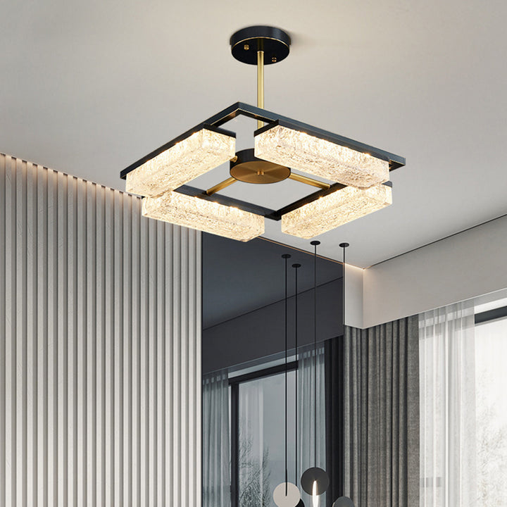 Suspension LED en résine verte cuivre polygone de luxe moderne pour salon 