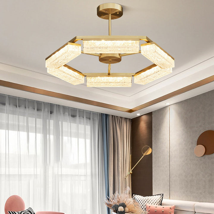 Suspension LED en résine verte cuivre polygone de luxe moderne pour salon 