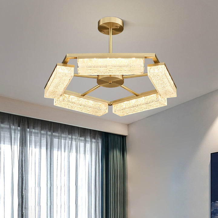 Suspension LED en résine verte cuivre polygone de luxe moderne pour salon 