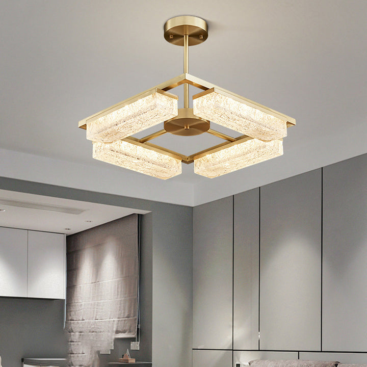 Suspension LED en résine verte cuivre polygone de luxe moderne pour salon 