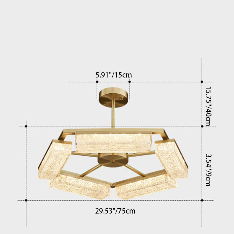 Suspension LED en résine verte cuivre polygone de luxe moderne pour salon 