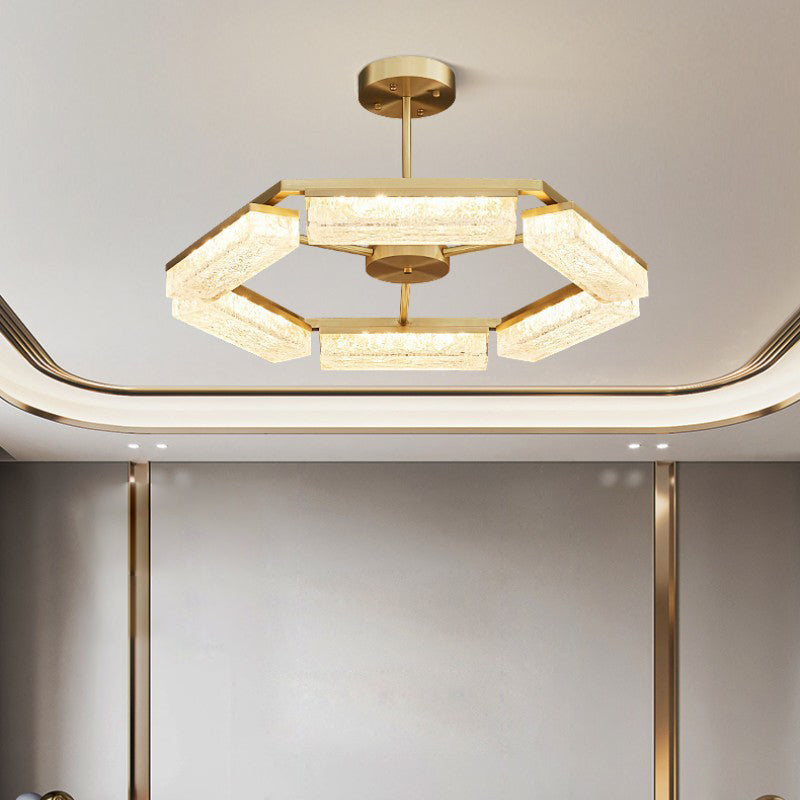 Suspension LED en résine verte cuivre polygone de luxe moderne pour salon 