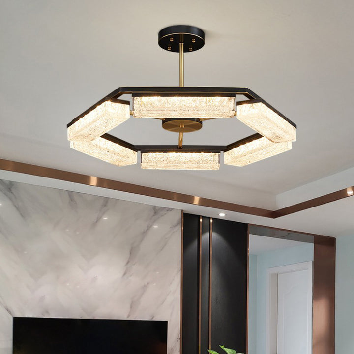 Suspension LED en résine verte cuivre polygone de luxe moderne pour salon 
