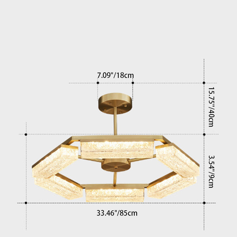 Suspension LED en résine verte cuivre polygone de luxe moderne pour salon 