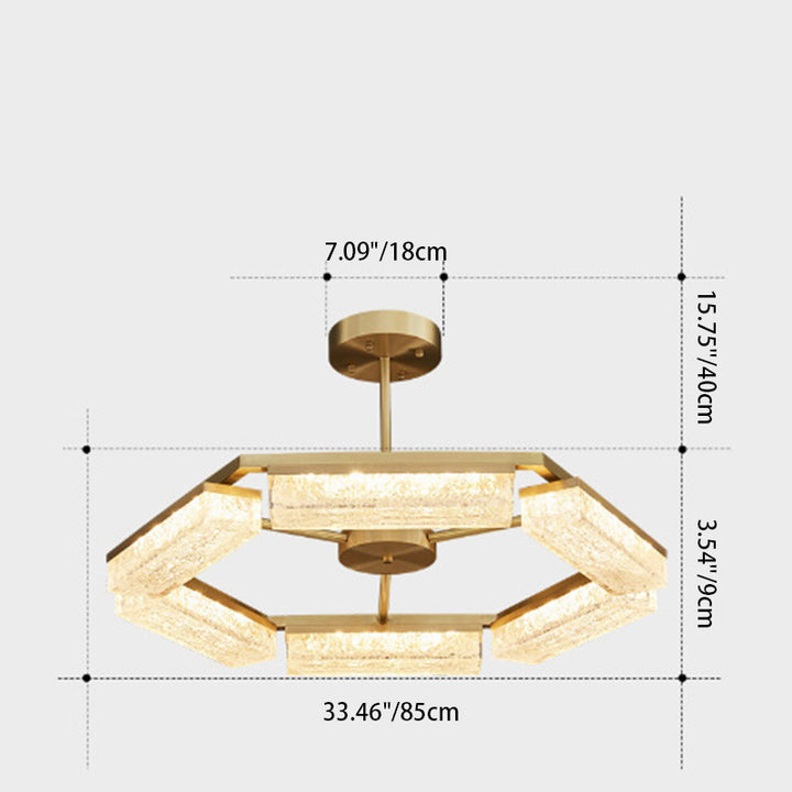 Suspension LED en résine verte cuivre polygone de luxe moderne pour salon 